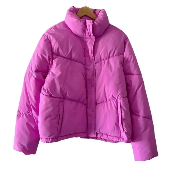 Wild Fable Cropped Puffer Coat Jacket in Magenta Pink Size L - Picture 3 of 8